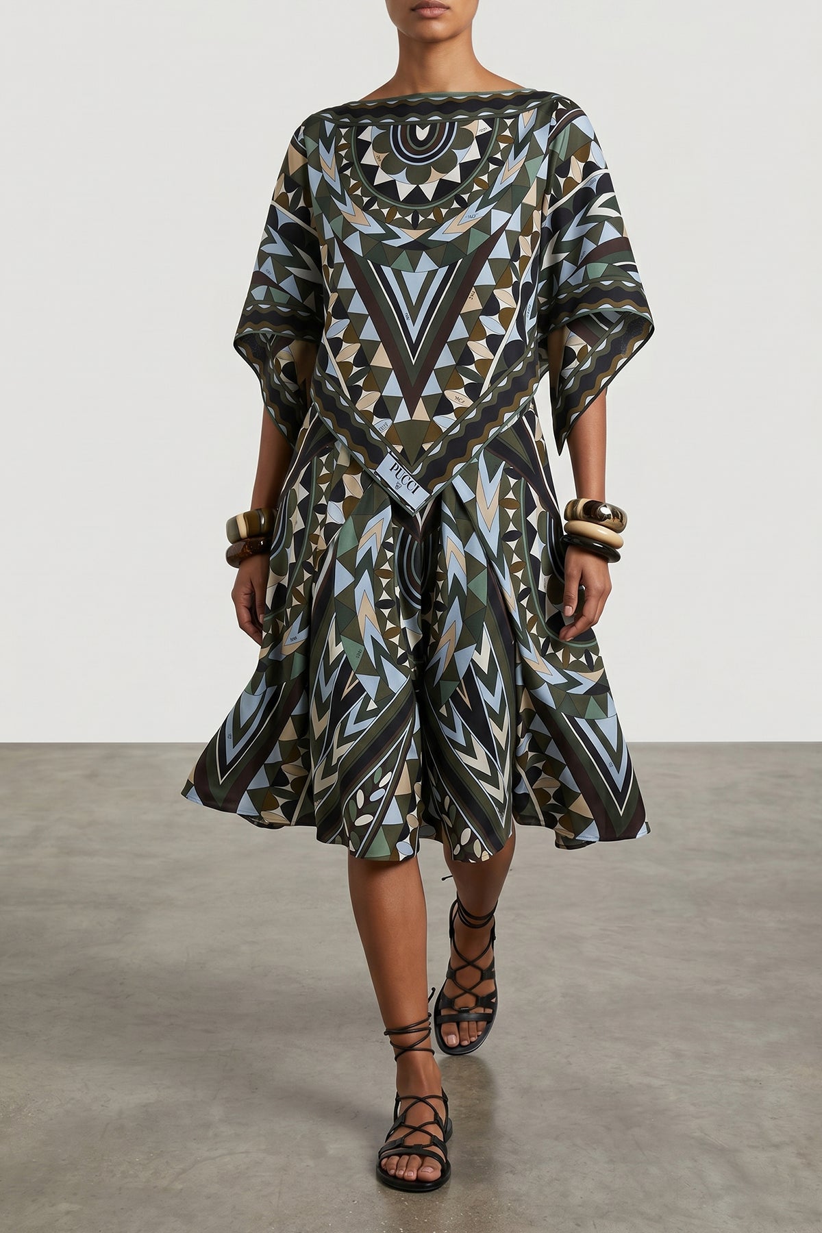 all over manuba print wide sarong print silk twill pants