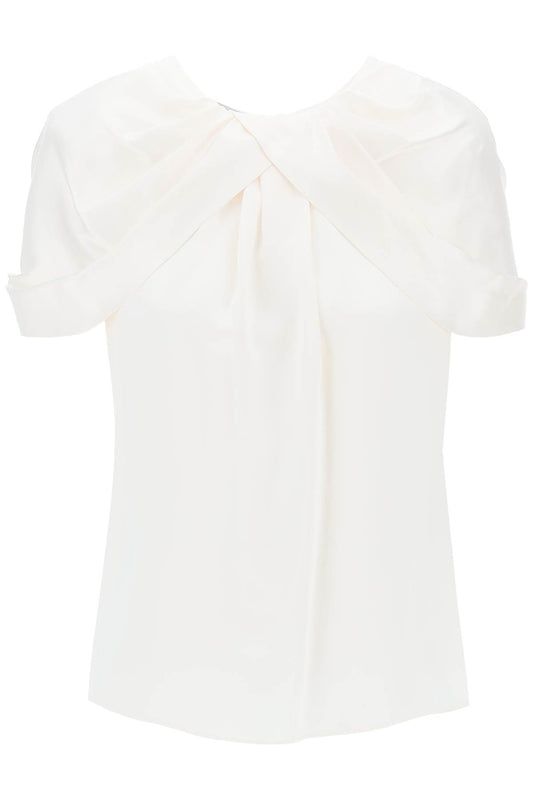 satin blouse with petal sleeves