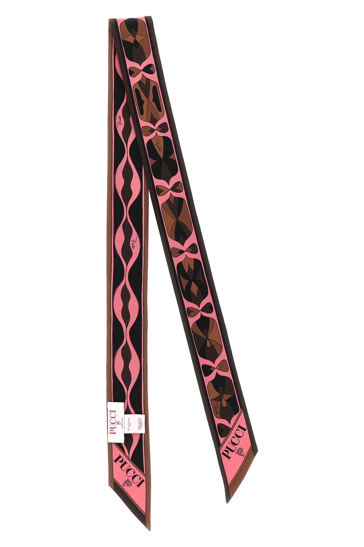 the pucci bandeau scarf stands out for its elongated and thin silhouette
