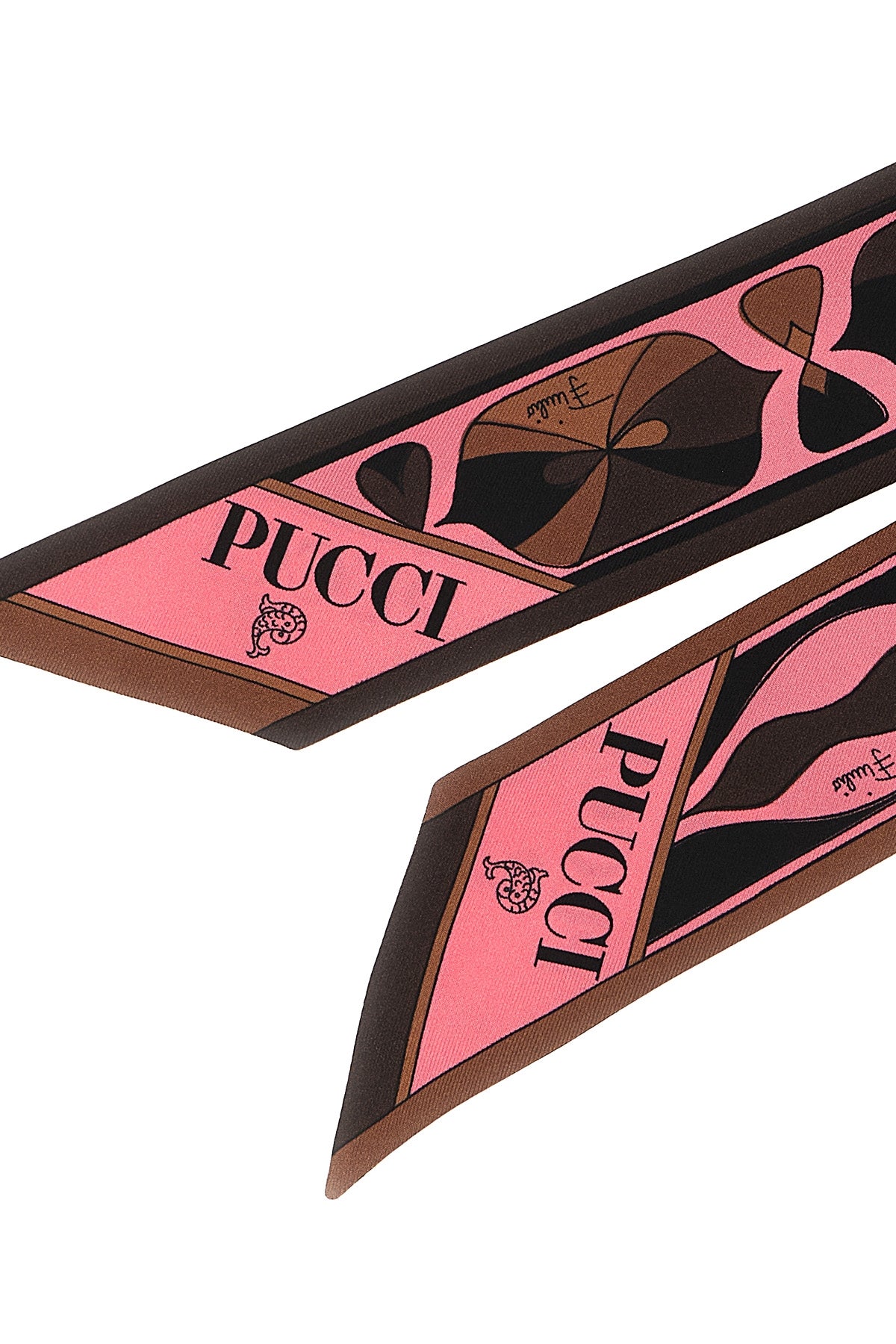 the pucci bandeau scarf stands out for its elongated and thin silhouette