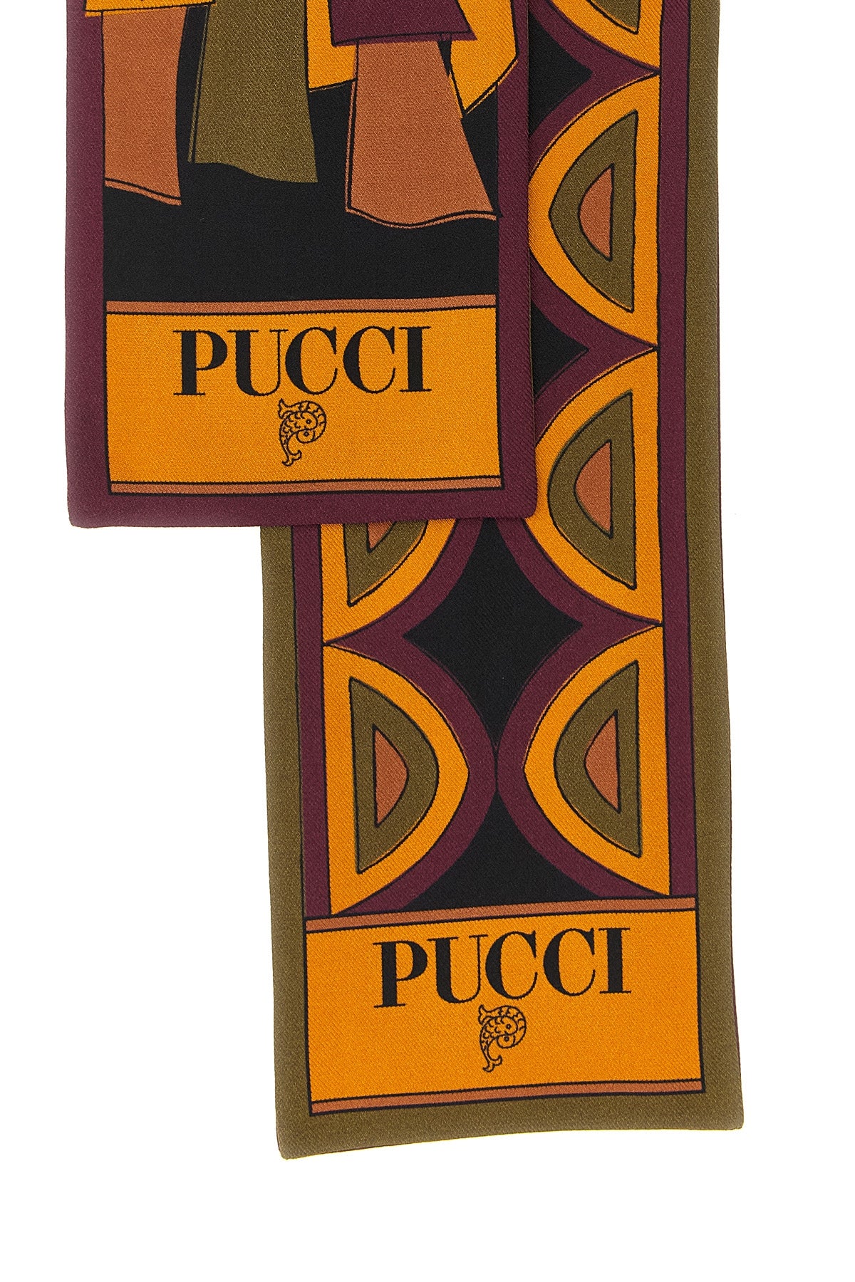 the pucci scarf stands out for its elongated silhouette and straight edges