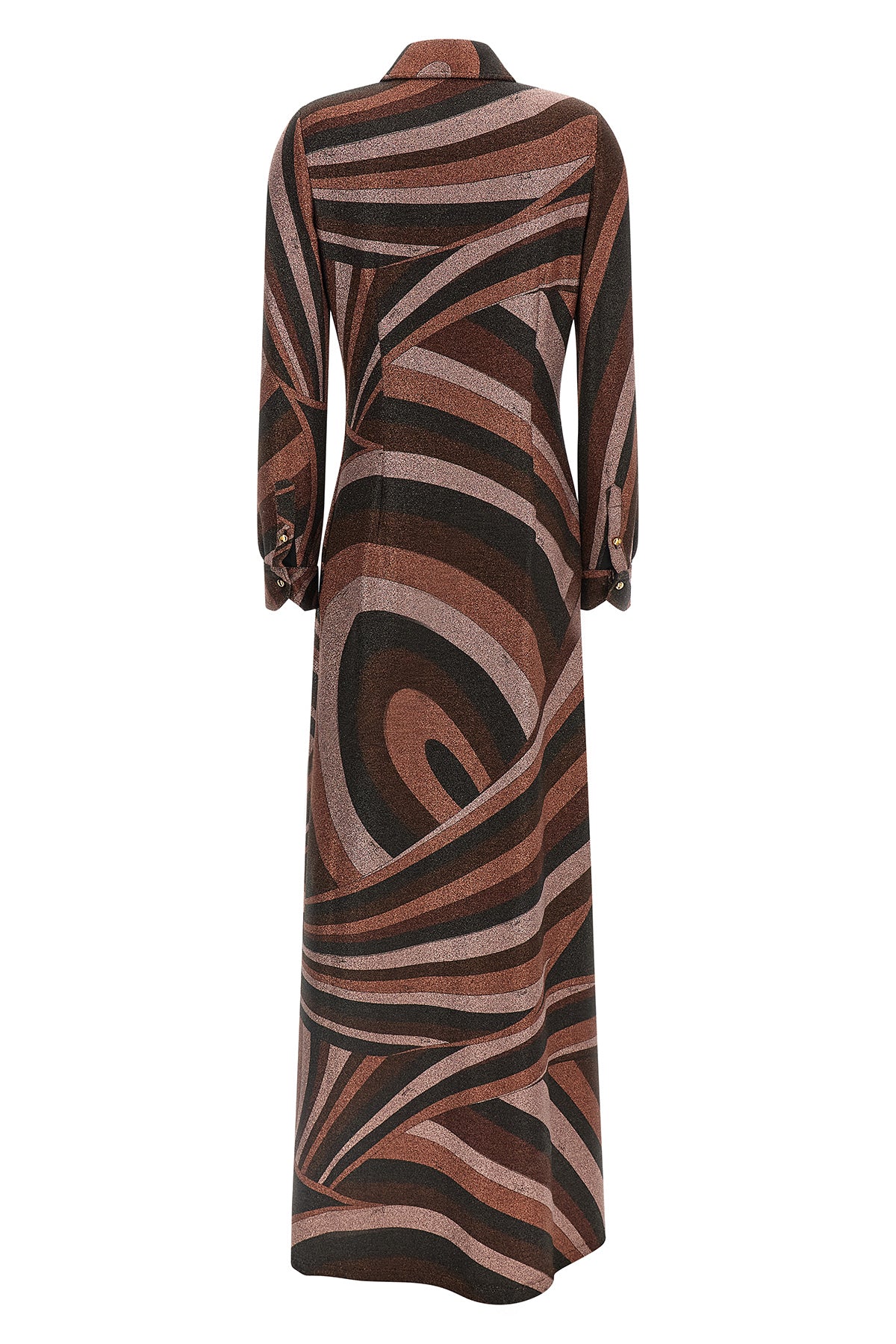 the long pucci dress defines a tight silhouette through a sophisticated processi