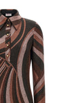 the long pucci dress defines a tight silhouette through a sophisticated processi
