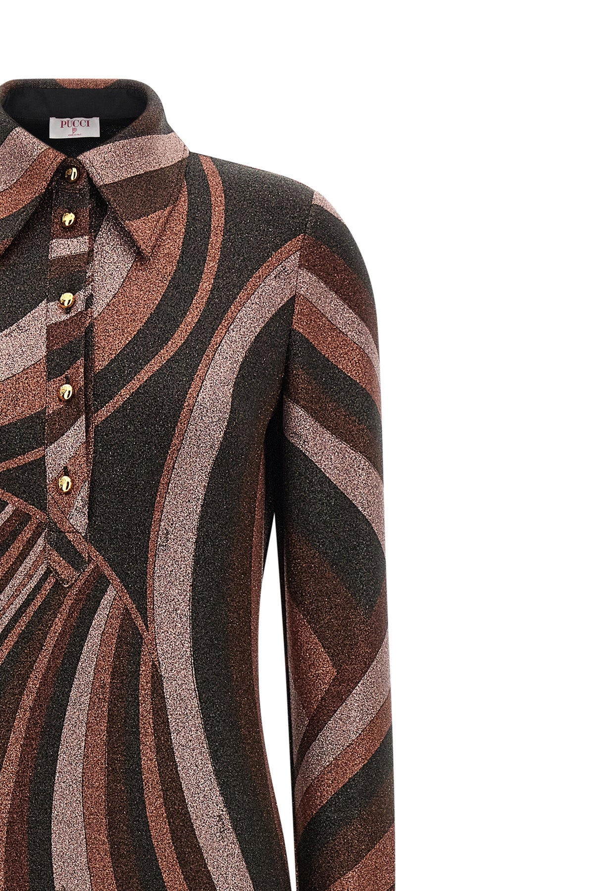 the long pucci dress defines a tight silhouette through a sophisticated processi