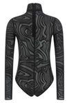 the pucci bodysuit defines a tight silhouette through a sophisticated semi-trans