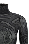 the pucci bodysuit defines a tight silhouette through a sophisticated semi-trans