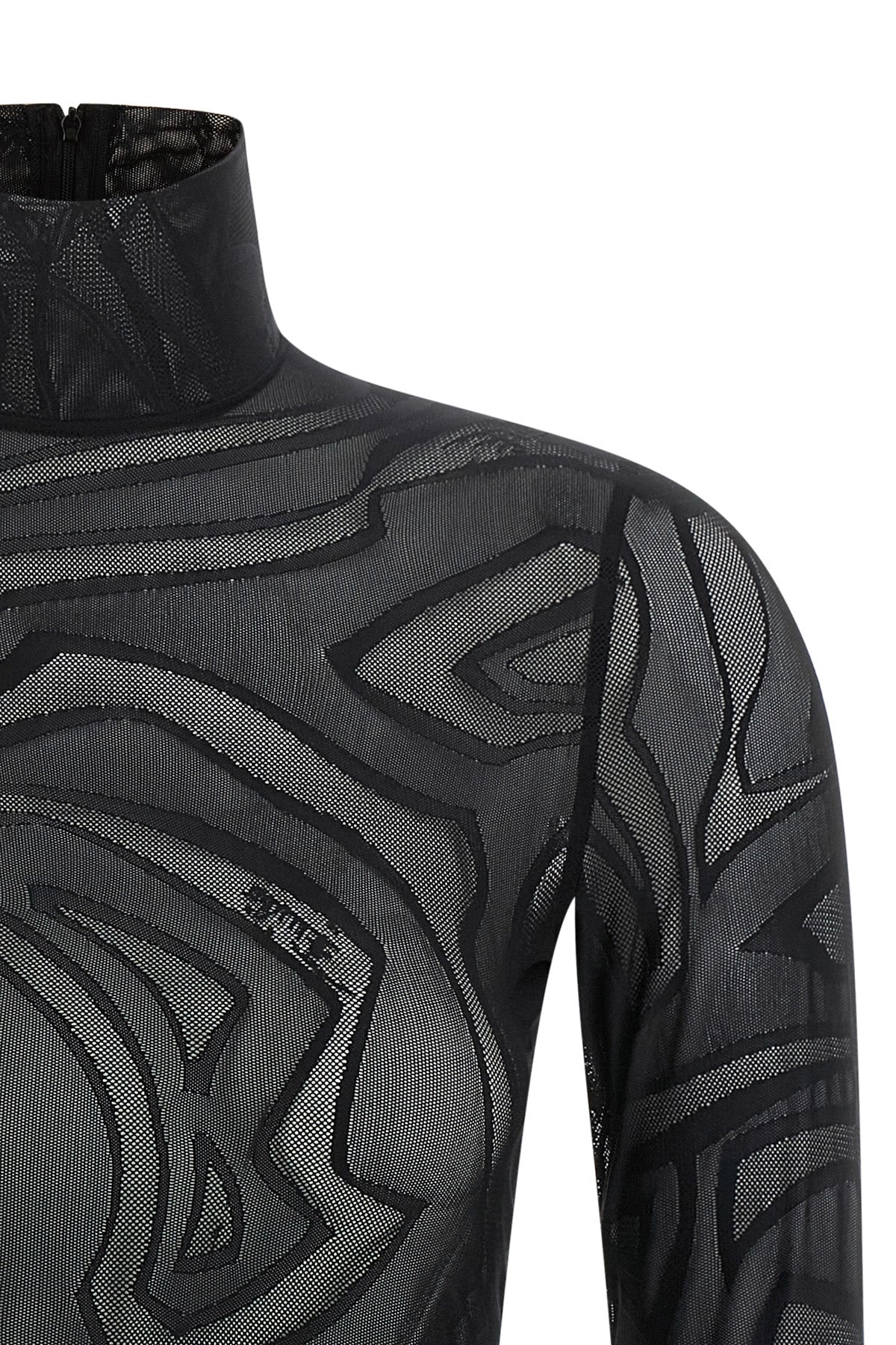 the pucci bodysuit defines a tight silhouette through a sophisticated semi-trans