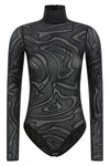 the pucci bodysuit defines a tight silhouette through a sophisticated semi-trans
