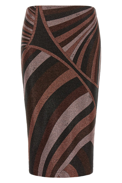 the pucci midi skirt defines a tight silhouette through a sophisticated processi