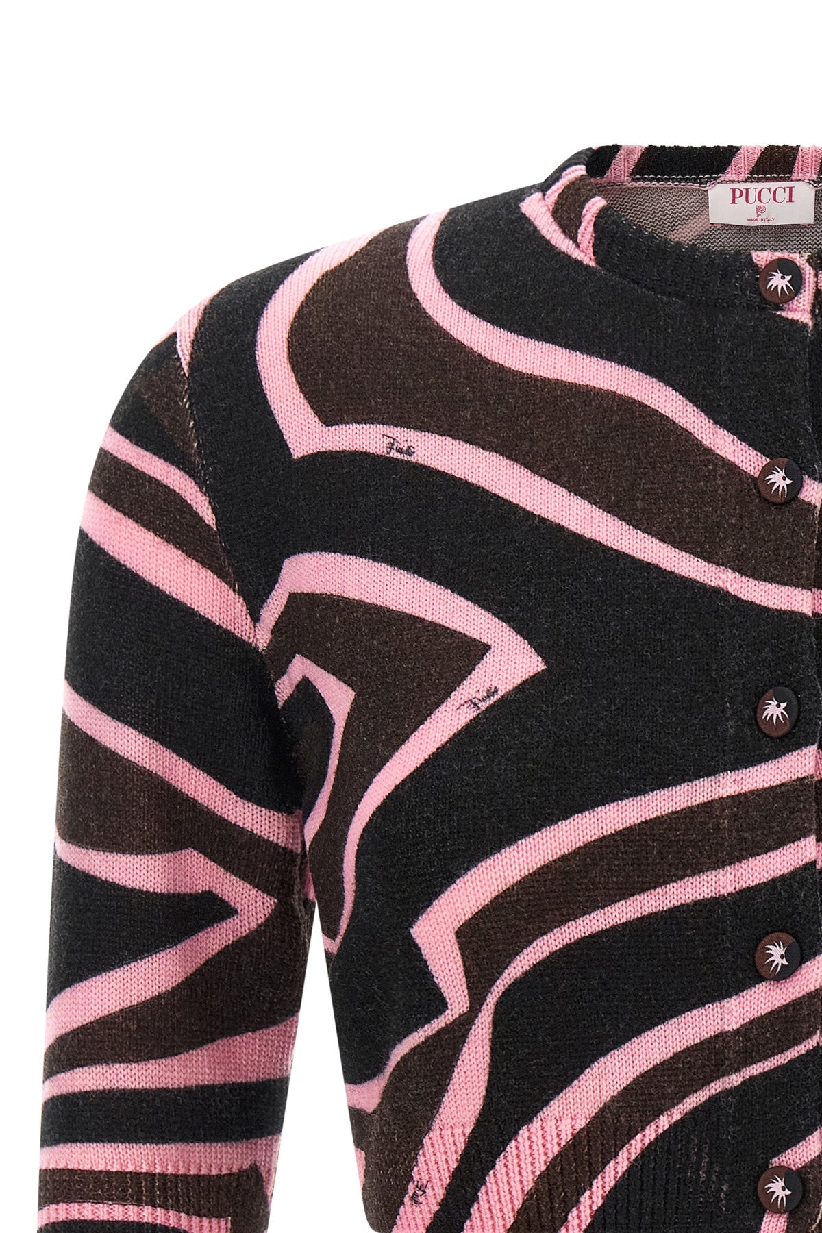 the pucci wool blend cropped cardigan defines a new concept of tailored knitwear
