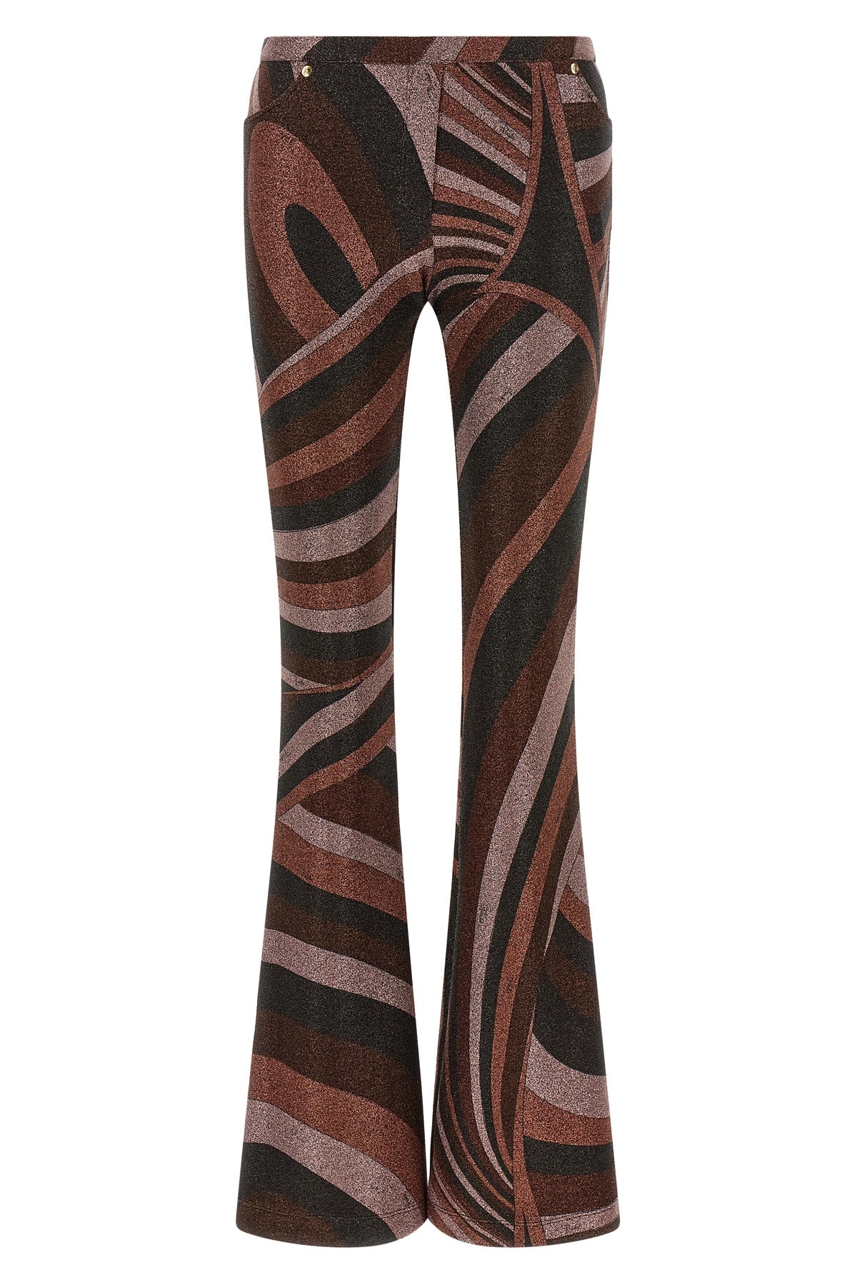 the pucci trousers define a tight silhouette that opens into an elegant flared b