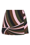 the pucci mini skirt defines an a-shaped silhouette through a sophisticated silk
