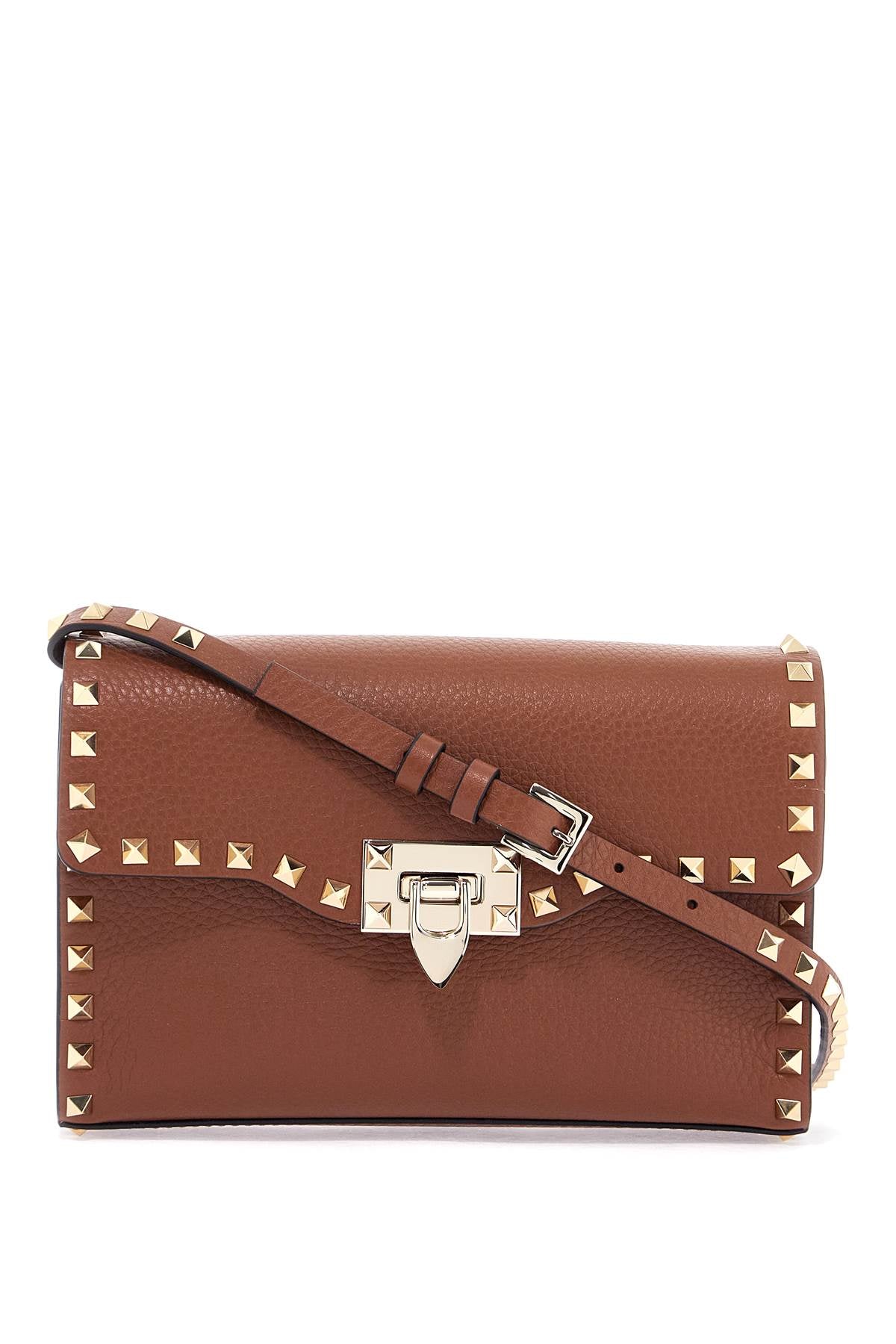 small brown leather shoulder bag with studs