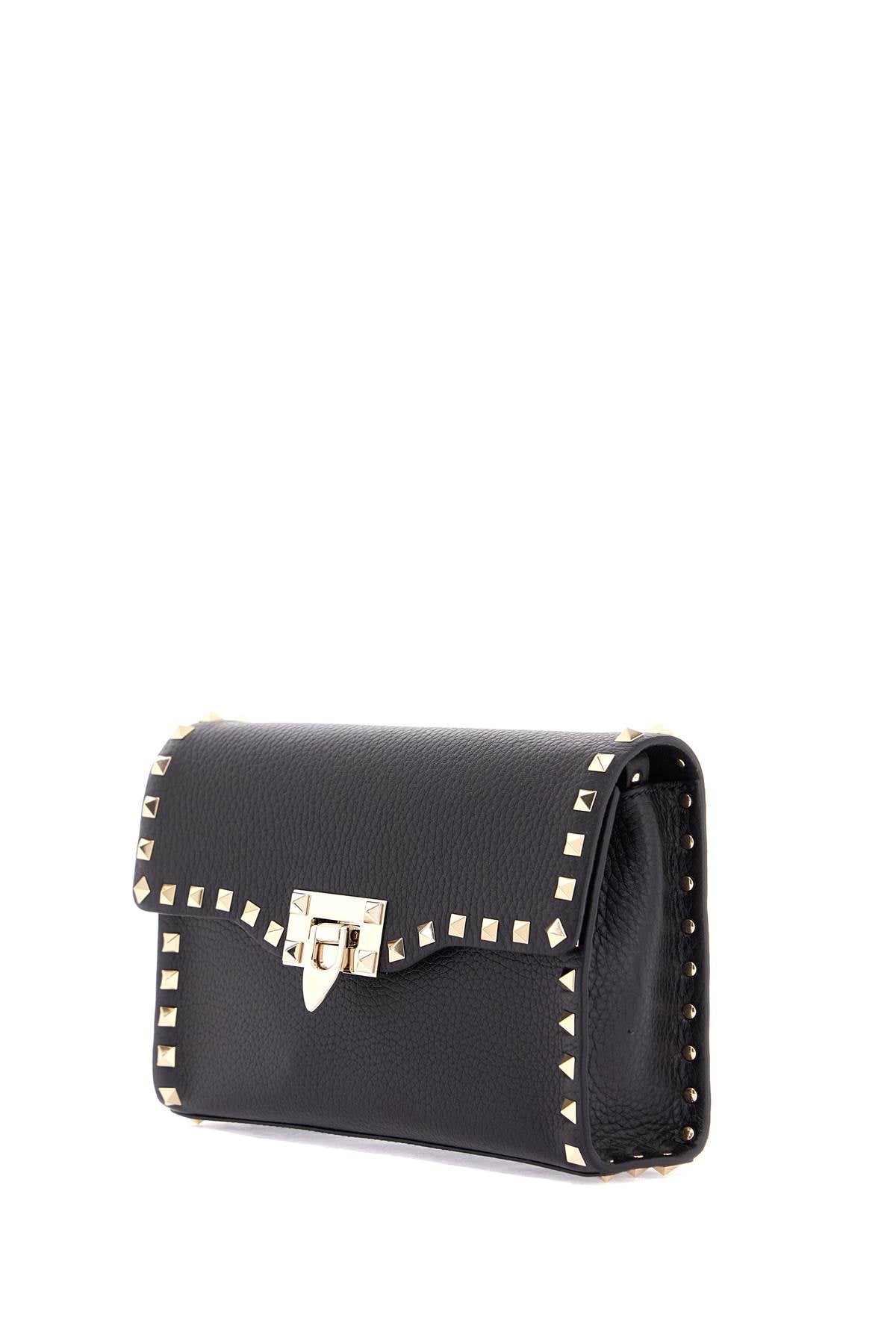 small black leather shoulder bag with golden studs