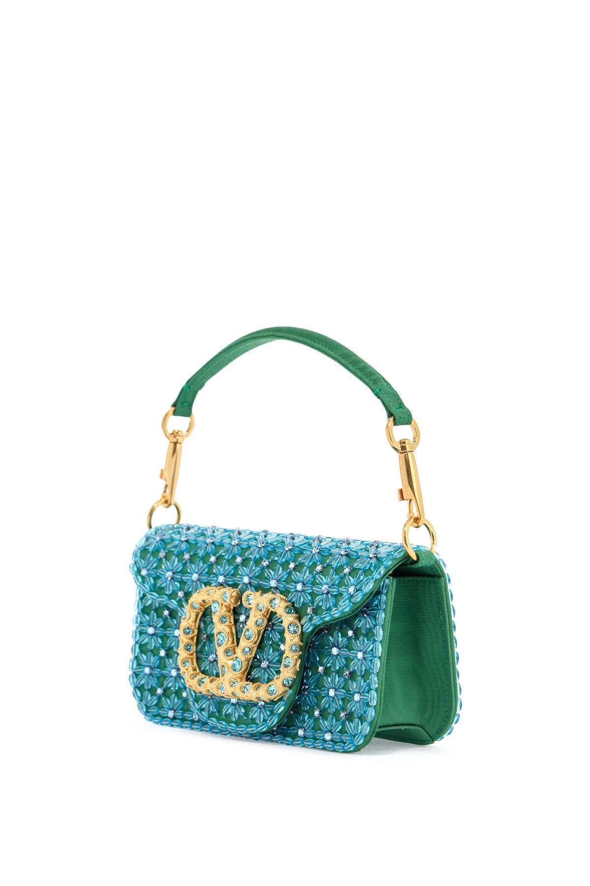 small turquoise floral shoulder bag with crystals and chain