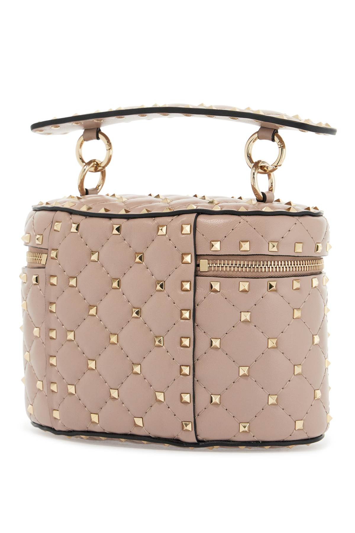 cylindrical vanity bag in powder leather with diamond pattern