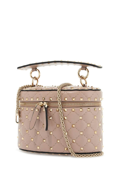 cylindrical vanity bag in powder leather with diamond pattern