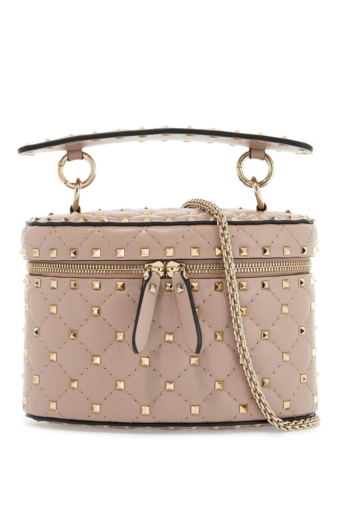 cylindrical vanity bag in powder leather with diamond pattern