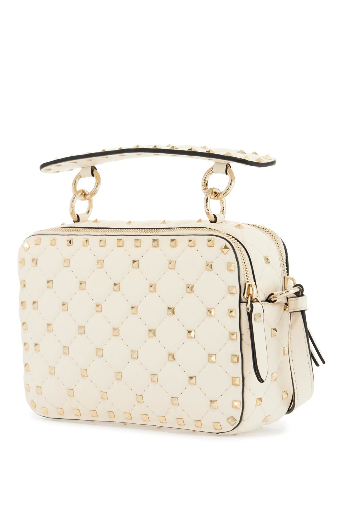 ivory quilted leather crossbody bag with studs