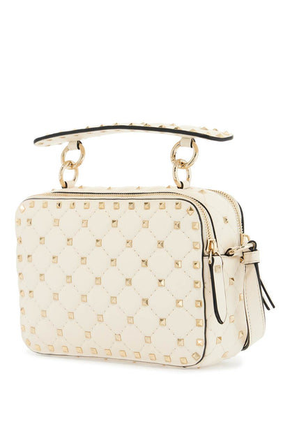 ivory quilted leather crossbody bag with studs