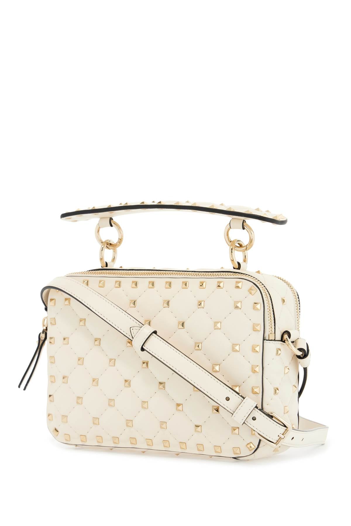 ivory quilted leather crossbody bag with studs