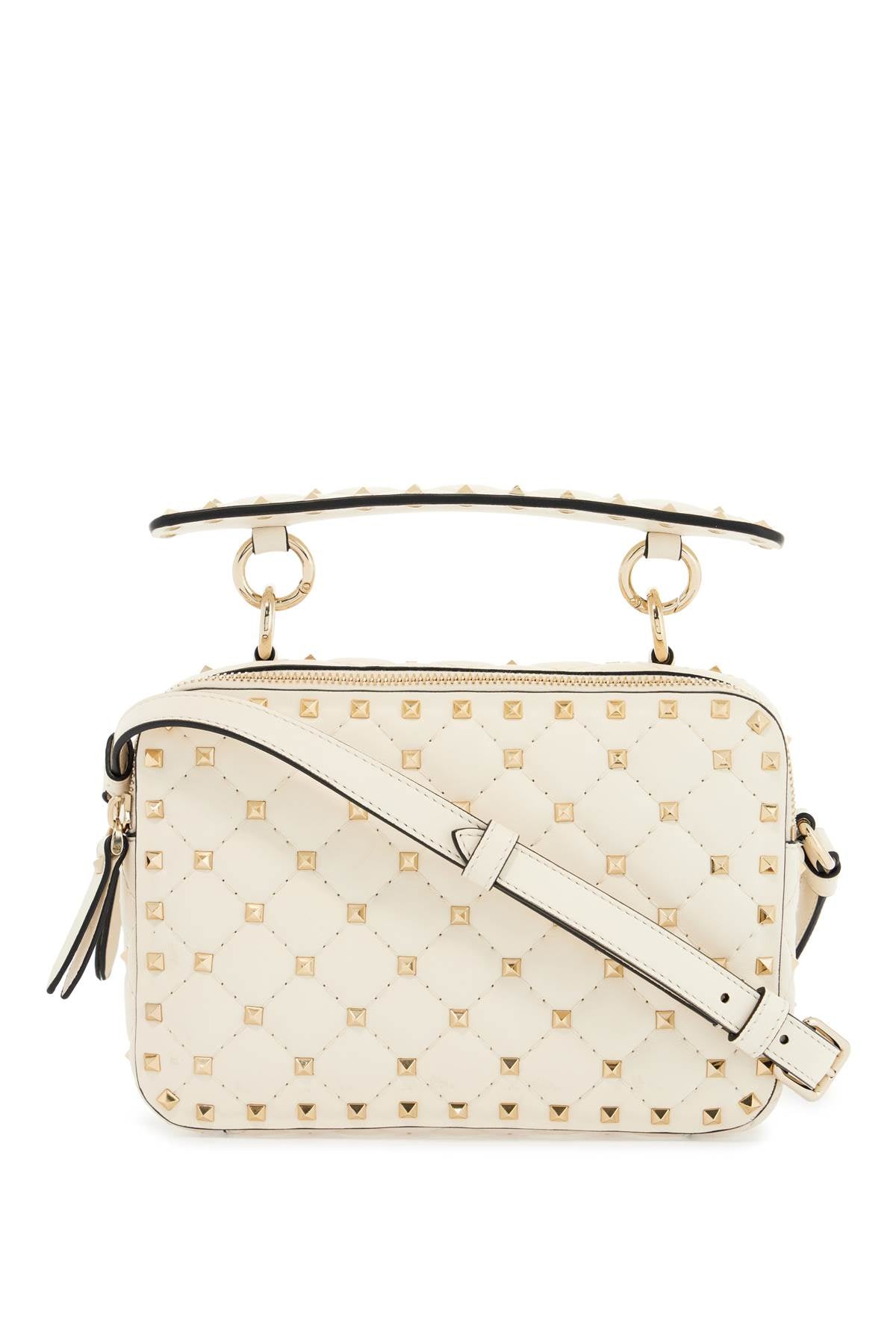 ivory quilted leather crossbody bag with studs