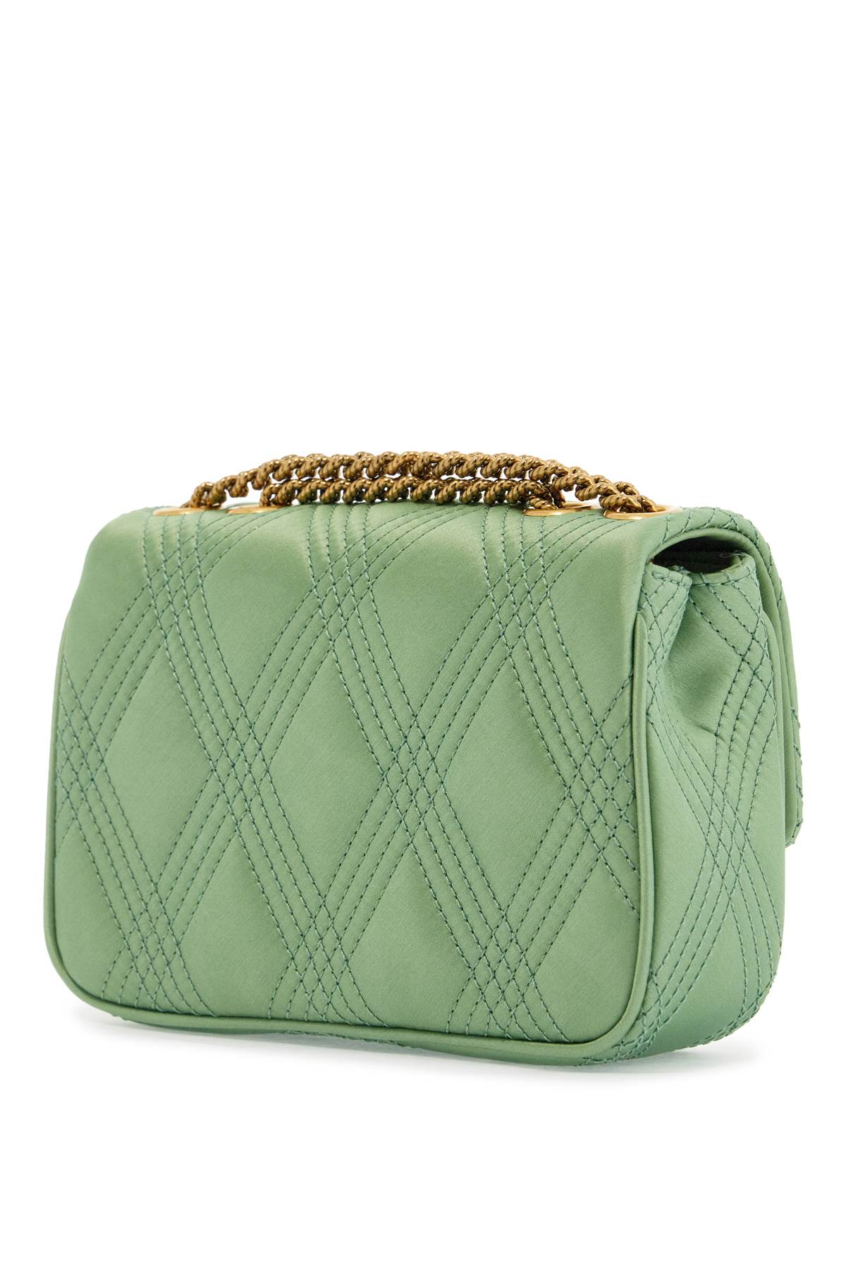 small quilted green silk shoulder bag with chain