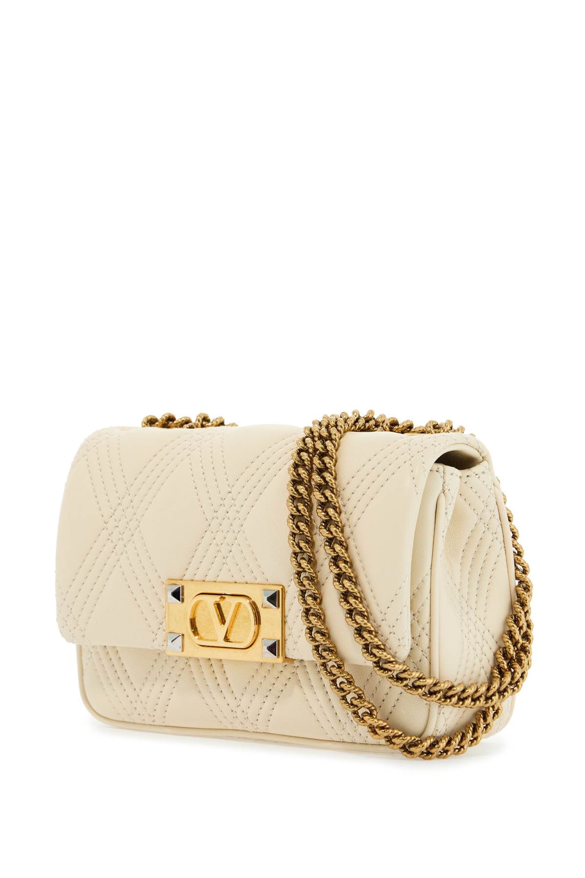 small shoulder bag in leather with golden chain butter white