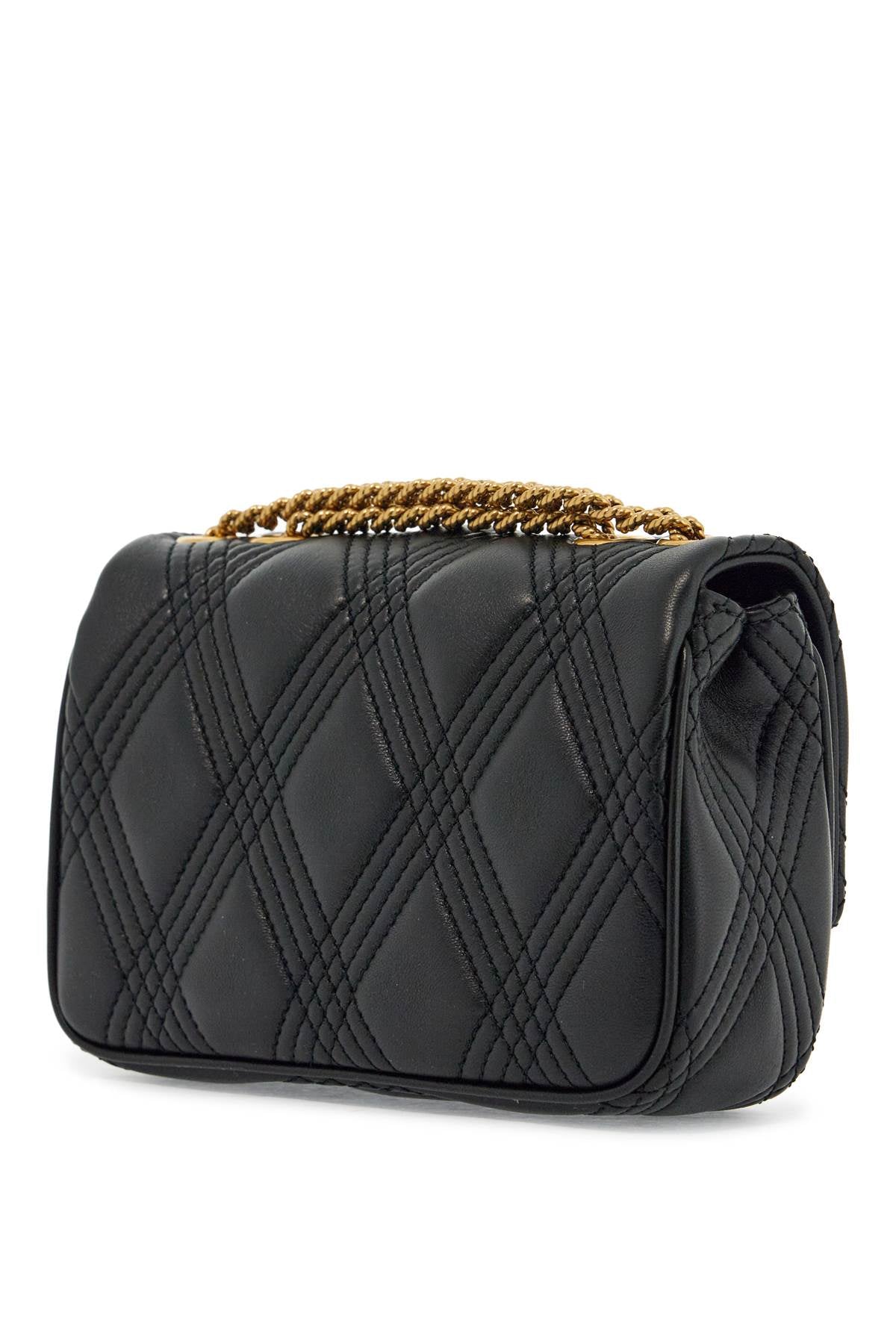 small black quilted shoulder bag with gold chain