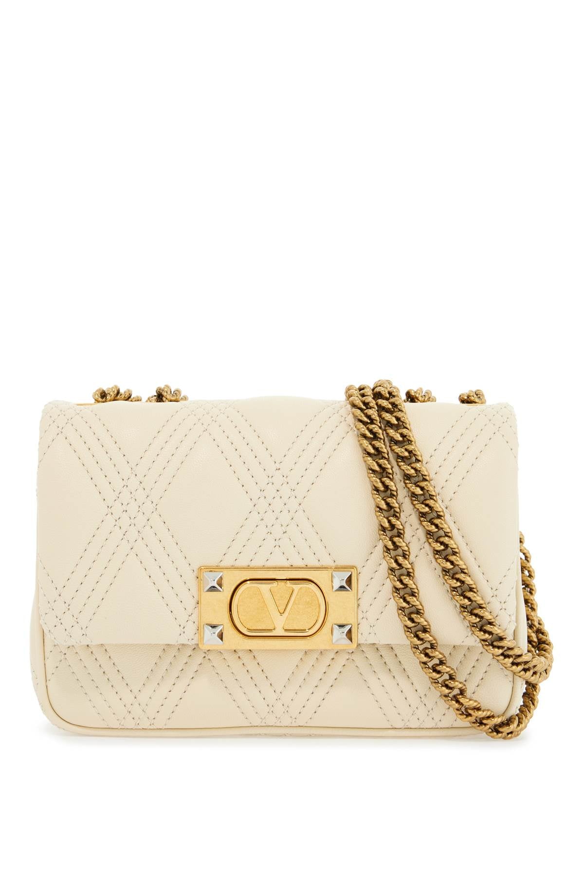 small shoulder bag in leather with golden chain butter white