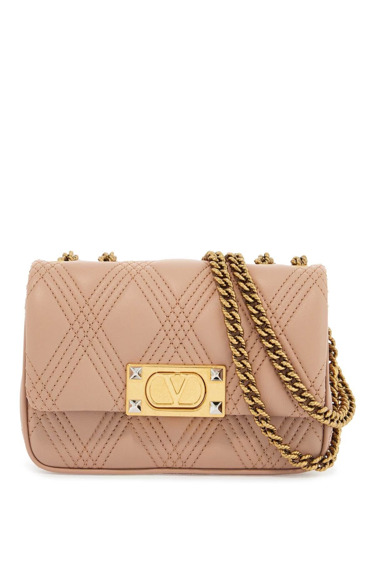 small shoulder bag in cinnamon pink with diamond pattern