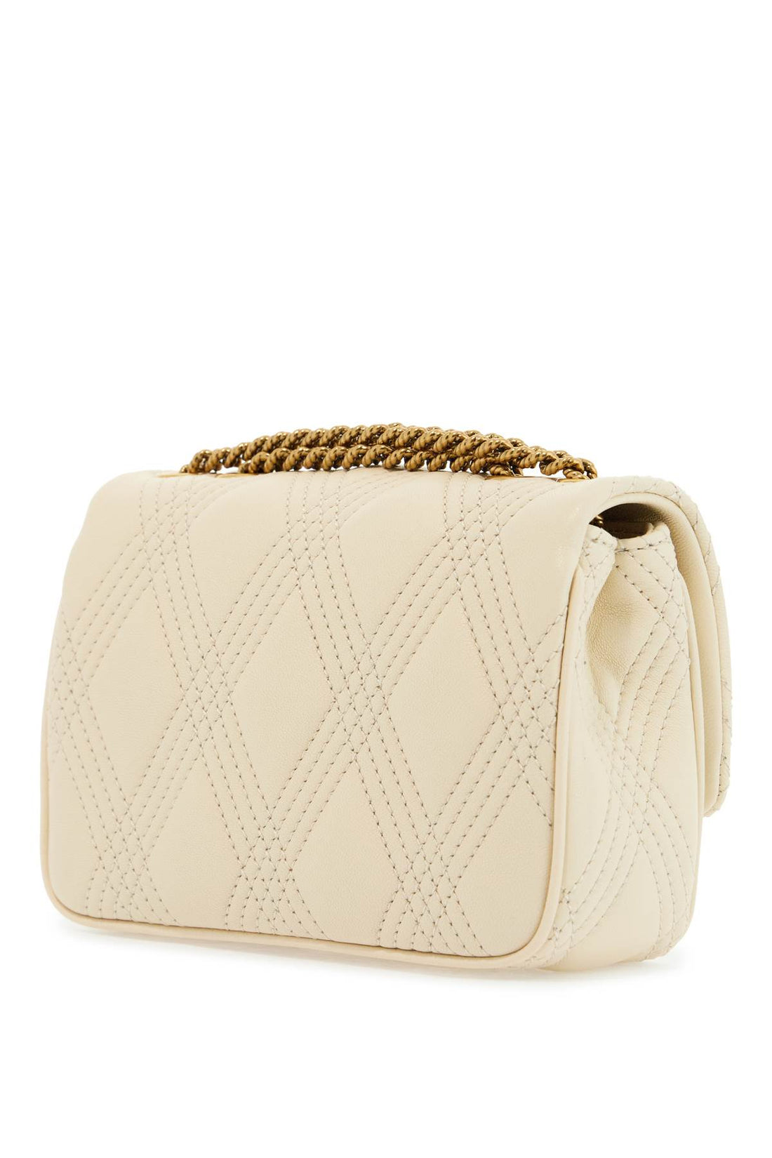 small shoulder bag in leather with golden chain butter white