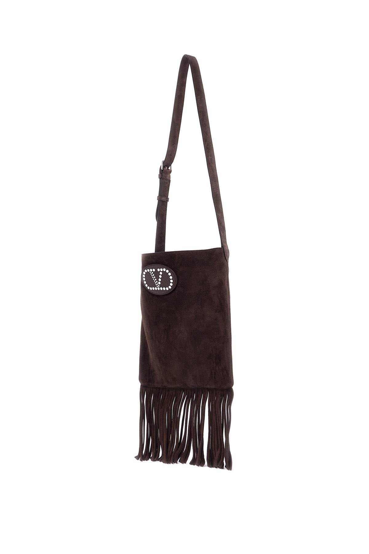 medium dark brown suede fringe crossbody bag