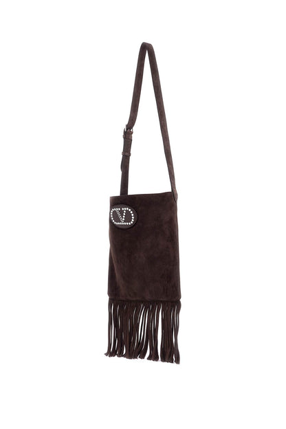 medium dark brown suede fringe crossbody bag