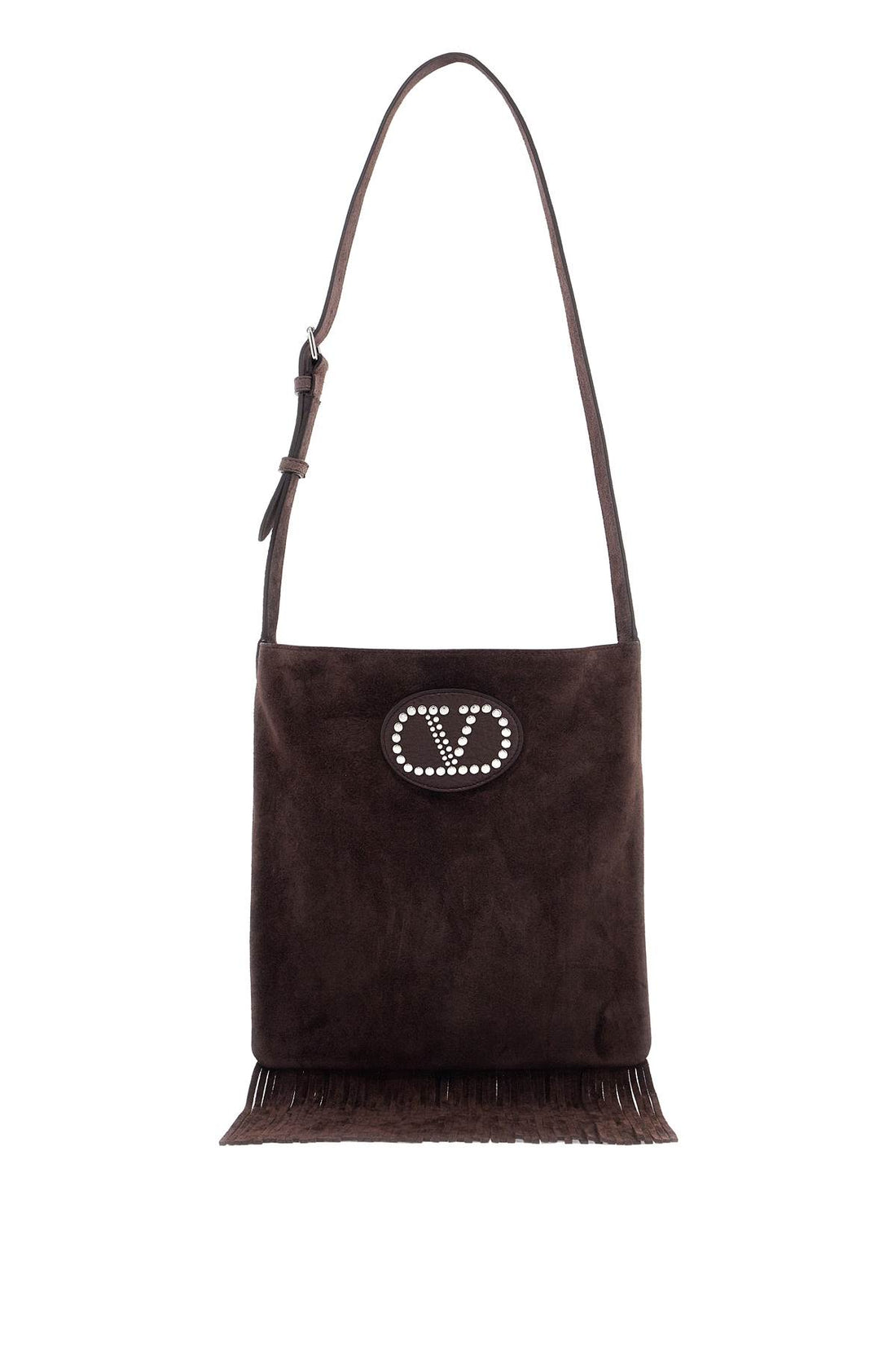 medium dark brown suede fringe crossbody bag