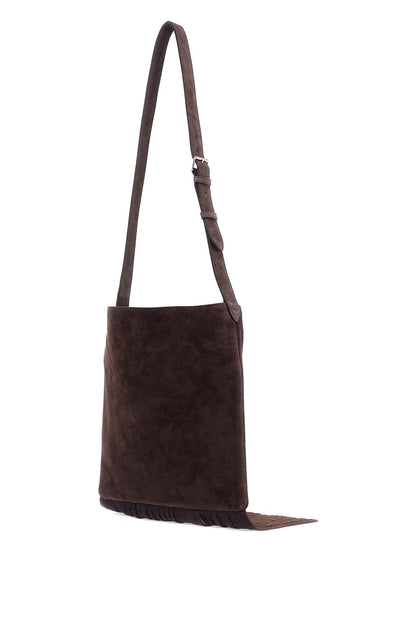 medium dark brown suede fringe crossbody bag