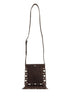 small suede crossbody bag in dark brown with studs and fringe