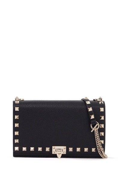 mini black leather bag with golden metal studs