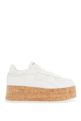 sneaker with cork sole and white leather perforated details