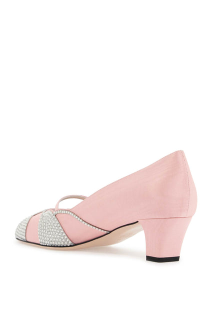 pink satin pumps with rhinestones