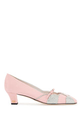 pink satin pumps with rhinestones