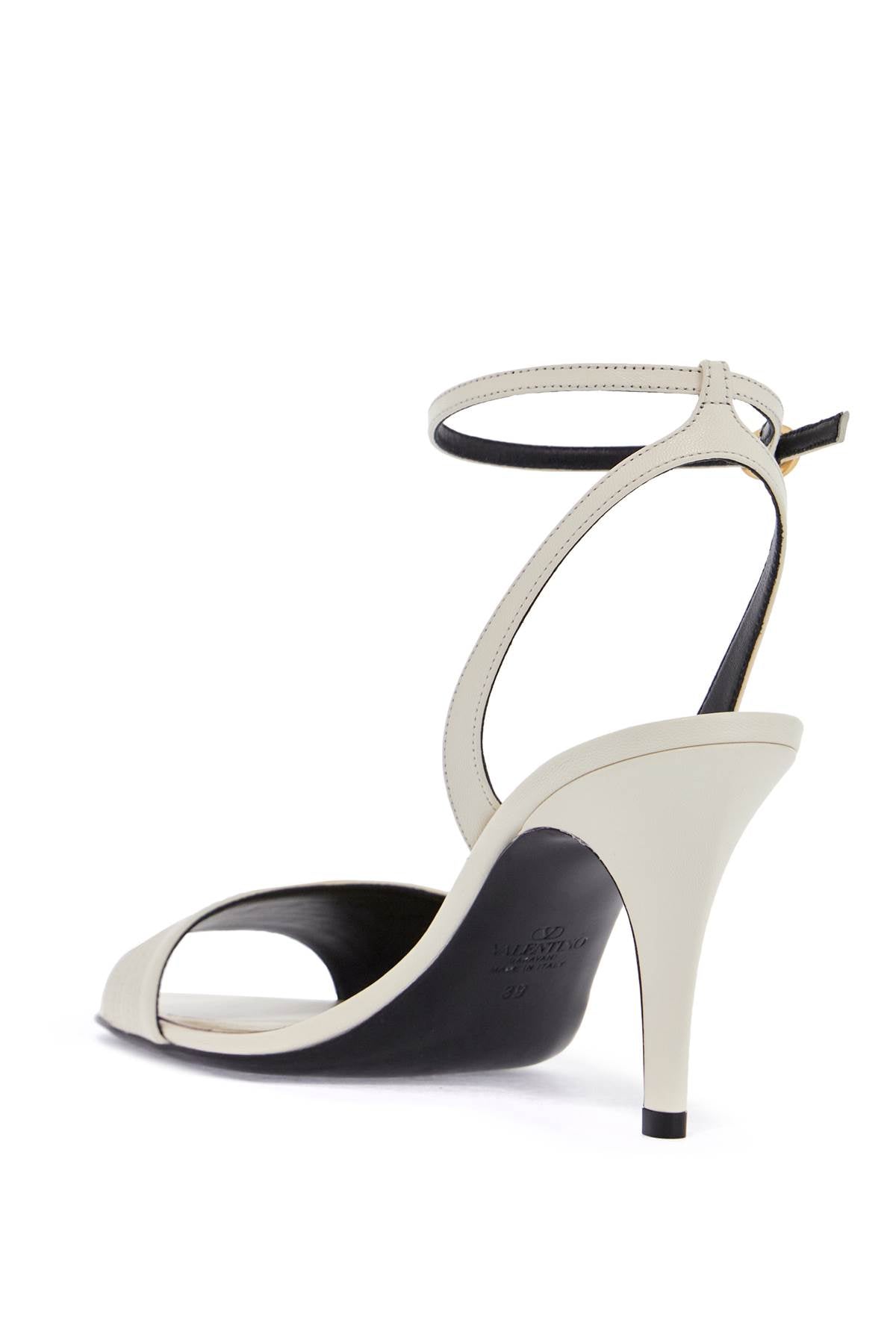 ivory goat leather stiletto sandal with striped strap