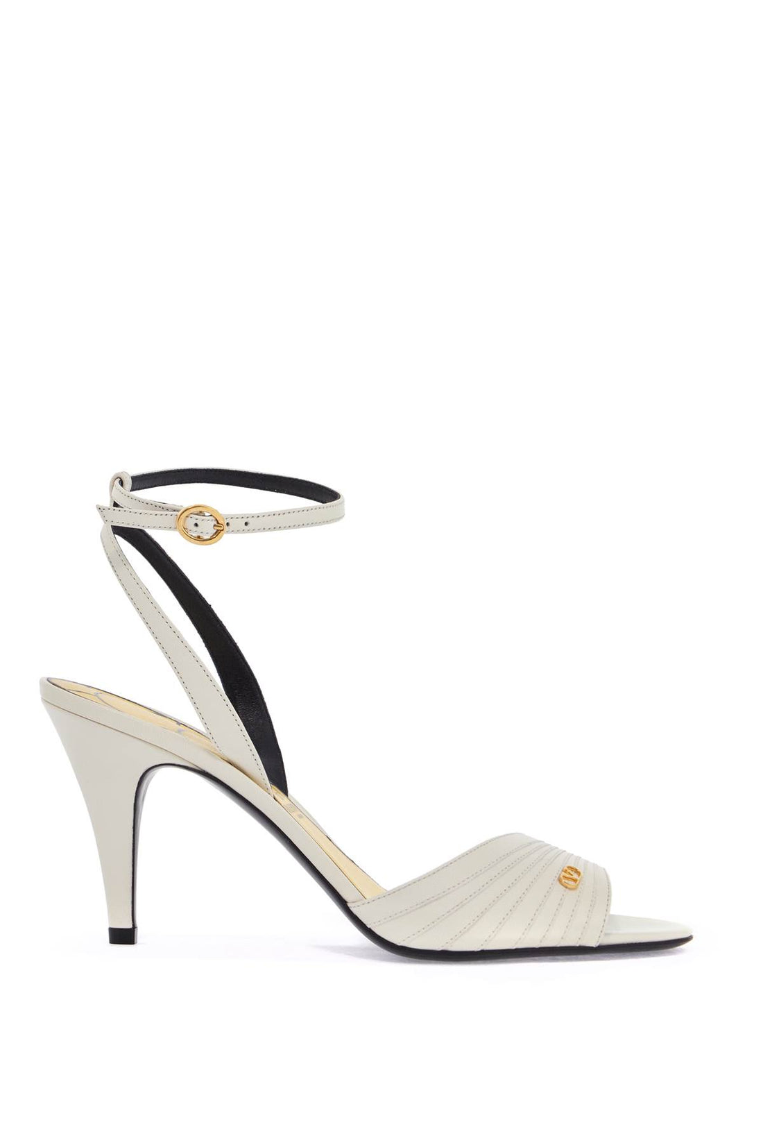 ivory goat leather stiletto sandal with striped strap