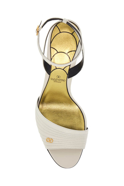 ivory goat leather stiletto sandal with striped strap