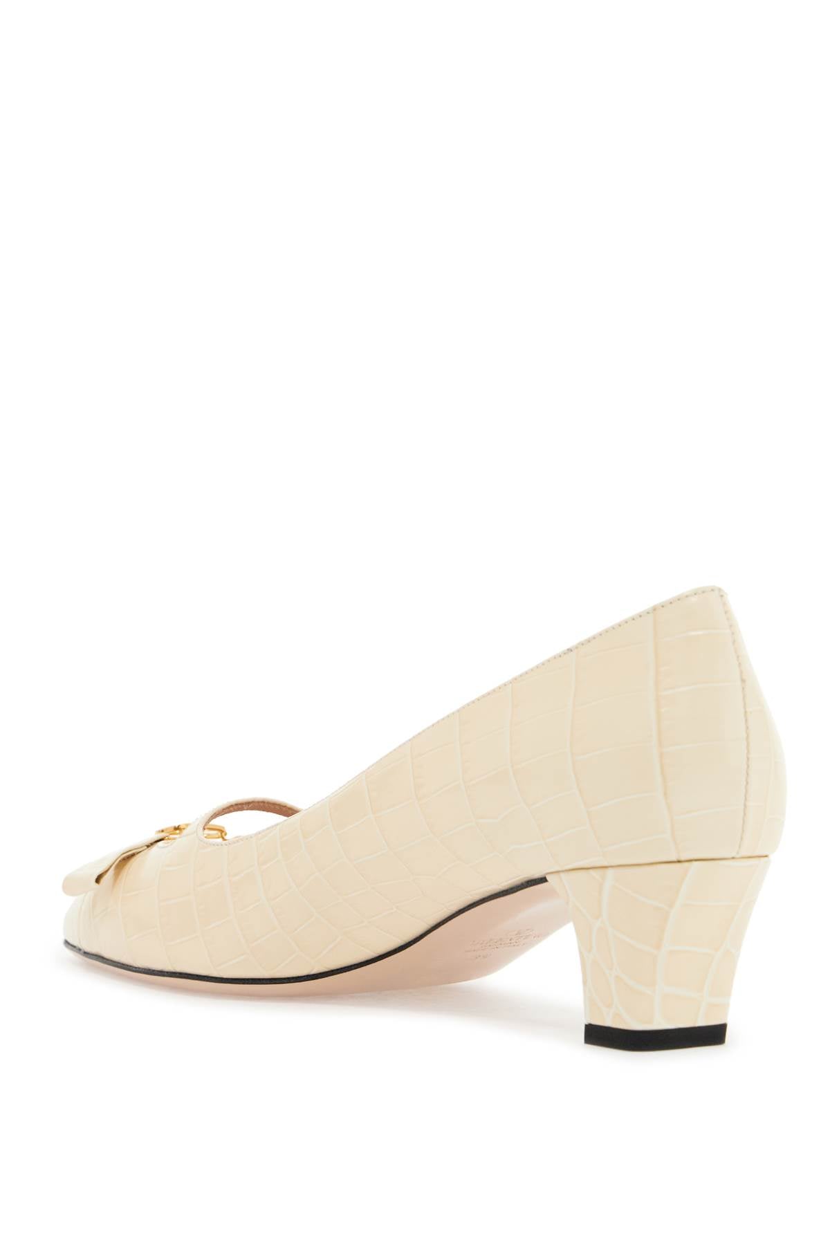 butter white crocodile effect leather pumps with medium heel