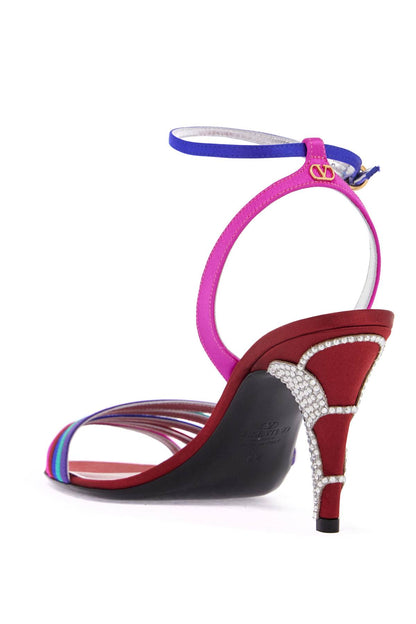 multicolor high heel sandals with strass in calfskin and red sole