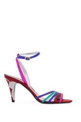 multicolor high heel sandals with strass in calfskin and red sole