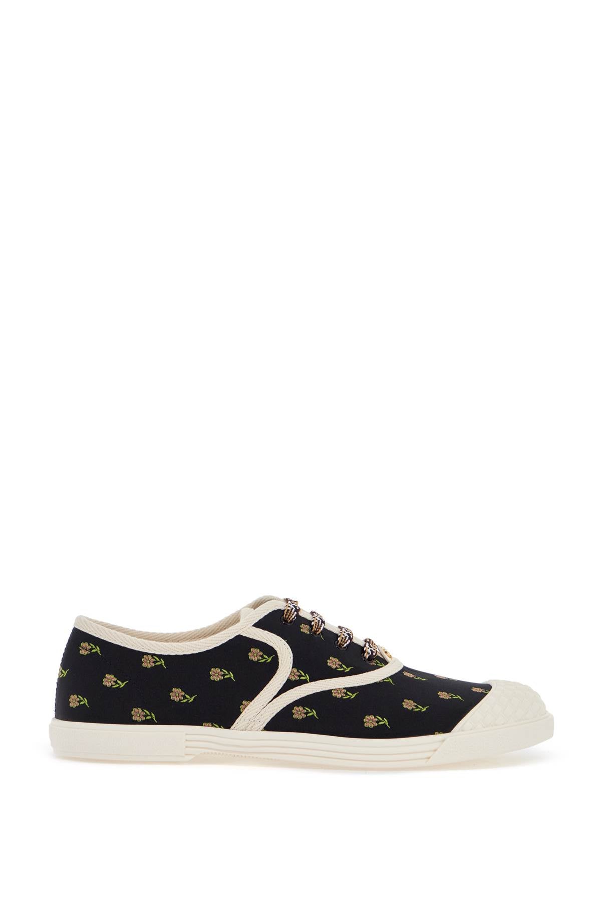 black cotton sneakers with floral pattern and rubber sole