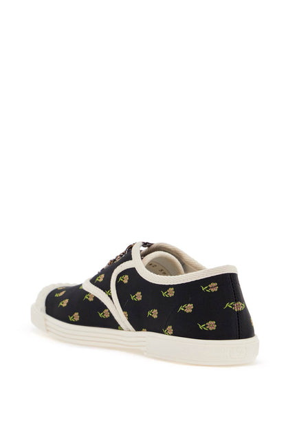 black cotton sneakers with floral pattern and rubber sole