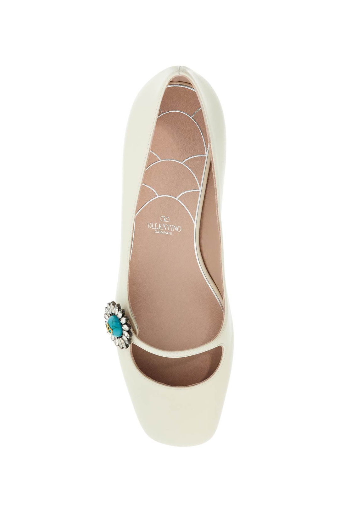 ivory kid leather ballerinas with crystal flower